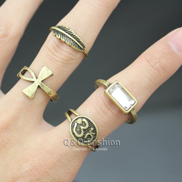 Vintage Gold Silver Egyptian Ankh Cross Key Life Rings Set