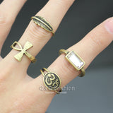 Vintage Gold Silver Egyptian Ankh Cross Key Life Rings Set