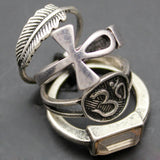 Vintage Gold Silver Egyptian Ankh Cross Key Life Rings Set