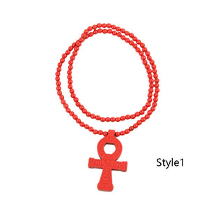 1 Pcs Charm Egyptian Power of Life Good Wooden Beads Chian Hip Hop Cross Necklace Jewelry New