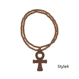 1 Pcs Charm Egyptian Power of Life Good Wooden Beads Chian Hip Hop Cross Necklace Jewelry New