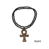 1 Pcs Charm Egyptian Power of Life Good Wooden Beads Chian Hip Hop Cross Necklace Jewelry New
