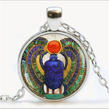 New Round Glass Dome Egyptian Scarab Pendant Necklace