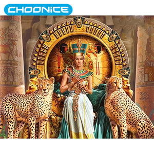 5D Round Diamond Painting Mosaic Leopard Painting Egyptian Pharaoh