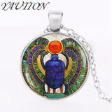New Round Glass Dome Egyptian Scarab Pendant Necklace