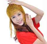 Women Tribal Exotic Belly Dance Hat Elastic Bead Tassel Cap Hair Accessory Egyptian Costume Golden Silver ATS  Free Shipping