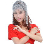 Women Tribal Exotic Belly Dance Hat Elastic Bead Tassel Cap Hair Accessory Egyptian Costume Golden Silver ATS  Free Shipping