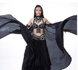Dance Fairy Belly Dance Silk-like Transparent Isis Wings With Sticks Egyptian 360 Degrees Wing Black Orange Pink Free Shipping